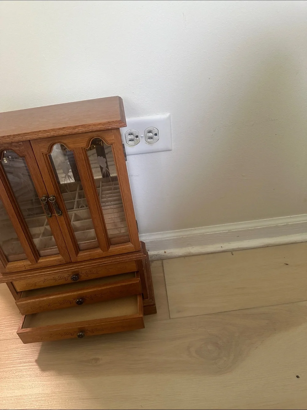 Classic Wooden Jewelry Armoire Organizer in Light Brown
